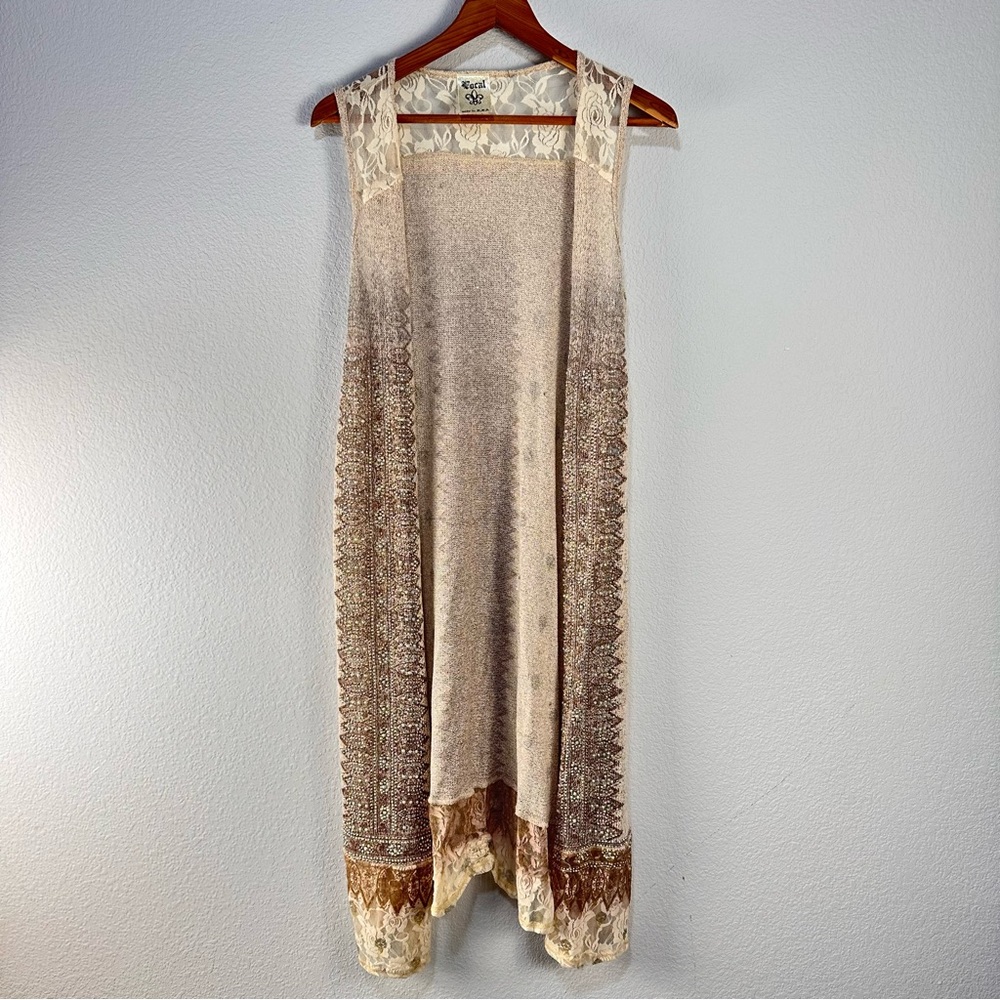 Vocal Sleeveless Open Long Rhinestone Cardigan Sz M